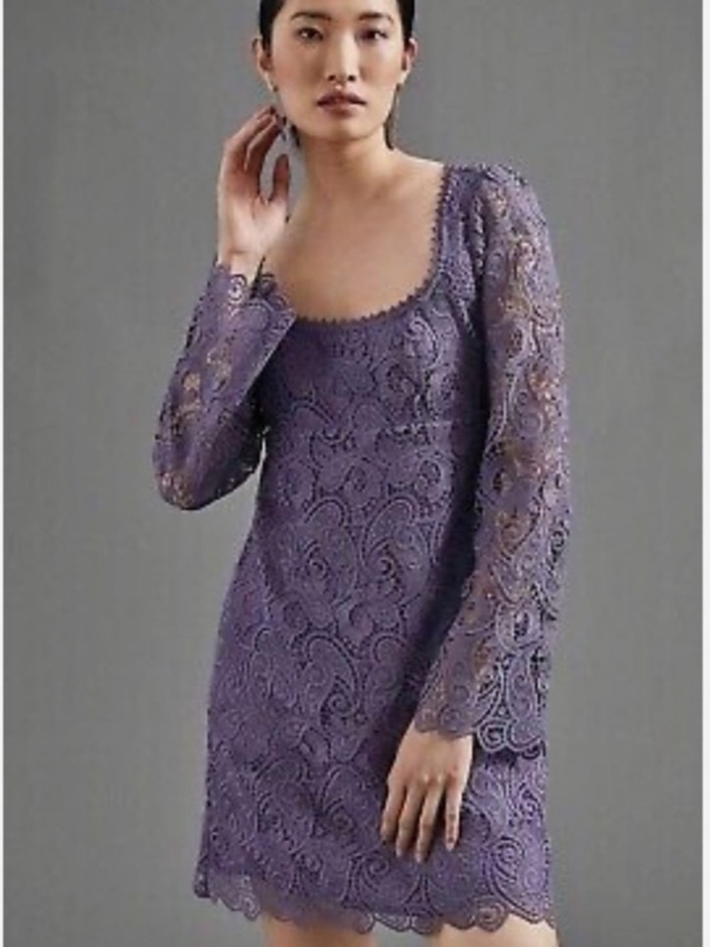 NWT Anthropologie Maeve Embroidered Lace Mini Dress Lavender 2